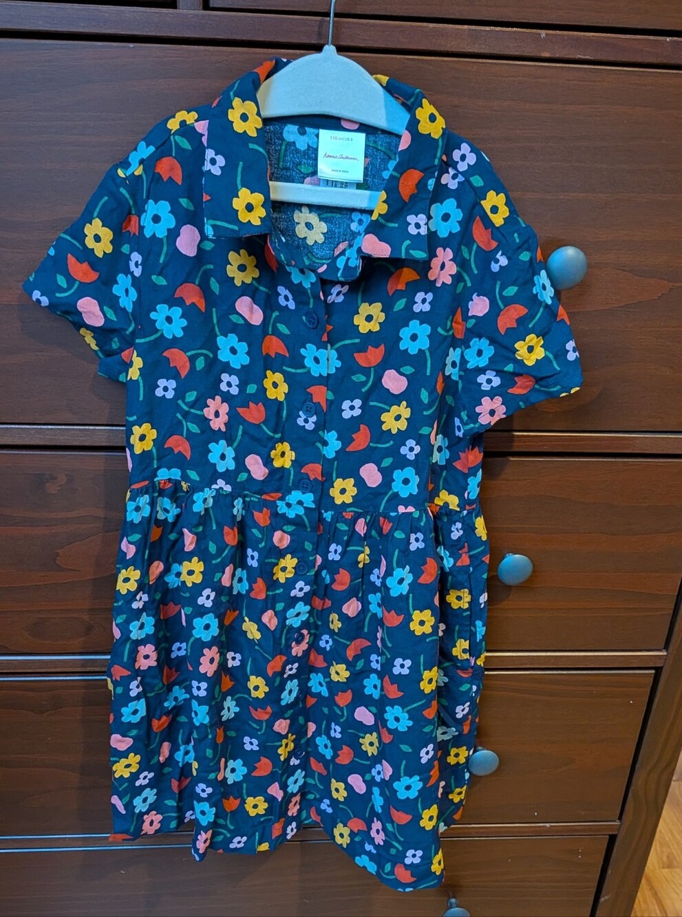 Hanna Andersson Button Front Navy Floral Collar Dress B7
